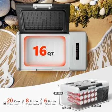 EKOJUCE 12 Volt Refrigerator Portable Fridge - 16Quart(15L) Electric Cooler Compressor fridge -4℉~...