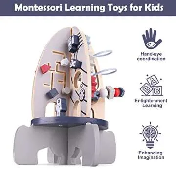 Ancaixin 4-in-1 Wooden Activity Cube, Space Toy for Toddlers, STEM Learning
