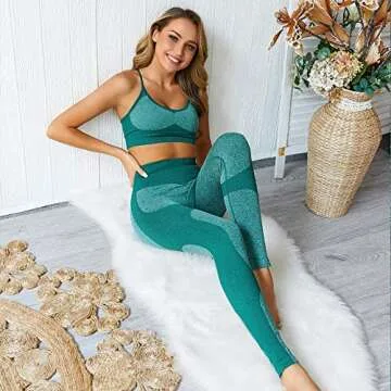 OLCHEE Women’s Workout Sets 2 Piece - Seamless Yoga Leggings and Cross-Strap Sports Bra Gym Outfits Activewear Matching Set - Green Large