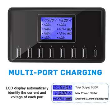 USB Charger, slitinto 60W 12A 8-Port USB Charging Station Multi Port USB Hub Charger Compact Size LC...