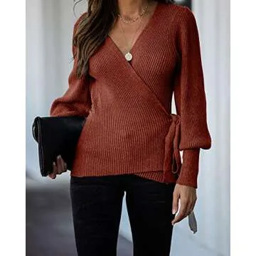 FERBIA Women's Stylish V Neck Tunic Sweater for Fall