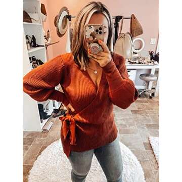 FERBIA Women's Stylish V Neck Tunic Sweater for Fall