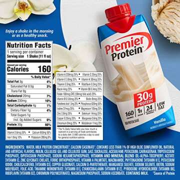 Premier Protein Shake 30g 1g Sugar 24 Vitamins Minerals Nutrients to Support Immune Health, Vanilla, 44 Fl Oz, (Pack of 4)