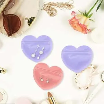 QZONELIFE 100pcs Jewelry Bags Small Bags for Jewelry Clear Heart-Shaped Jewelry Bags Ziplock Bags Cute Mini Packaging Supplies for Earring Sample Business Supplies