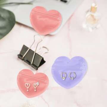 QZONELIFE 100pcs Jewelry Bags Small Bags for Jewelry Clear Heart-Shaped Jewelry Bags Ziplock Bags Cute Mini Packaging Supplies for Earring Sample Business Supplies