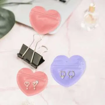 QZONELIFE 100pcs Jewelry Bags Small Bags for Jewelry Clear Heart-Shaped Jewelry Bags Ziplock Bags Cute Mini Packaging Supplies for Earring Sample Business Supplies