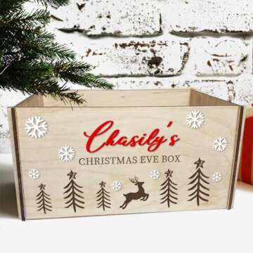 Personalized Christmas Eve Box, Custom Christmas Santa Gift Box Wooden for Kids Christmas Eve Tradit...