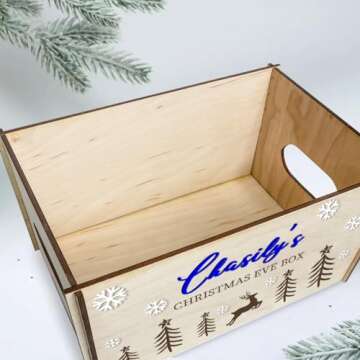 Personalized Christmas Eve Box, Custom Christmas Santa Gift Box Wooden for Kids Christmas Eve Tradition Boxes Night Before Christmas with Marker, Personalized Santa Surprise (Style 09)