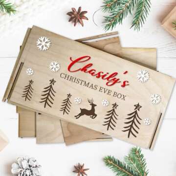 Personalized Christmas Eve Box, Custom Christmas Santa Gift Box Wooden for Kids Christmas Eve Tradition Boxes Night Before Christmas with Marker, Personalized Santa Surprise (Style 09)