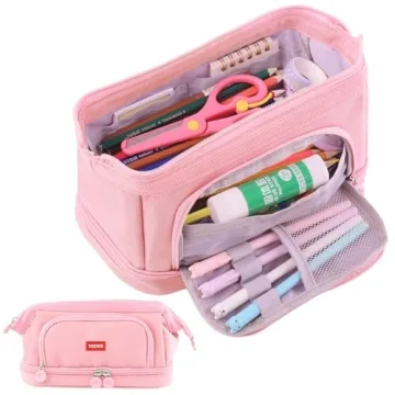 YUERUI Cute Preppy Pencil Case – Stylish Large Capacity Bag for School Supplies in Pink