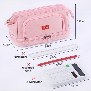 YUERUI Cute Preppy Pencil Case Large Capacity for Girls