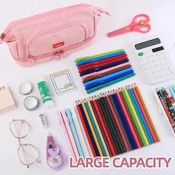YUERUI Cute Preppy Pencil Case Large Capacity for Girls