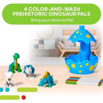 DISCOVERY KIDS Dinosaur Crafts Painting Kit, Dinosaur Designer Rinse & Recolor Art Set - Dino Arts & Crafts for Kids Includes 4 Dinos, 1 Egg Shower & 6 Washable Markers, 11-Piece Color & Wash Activity