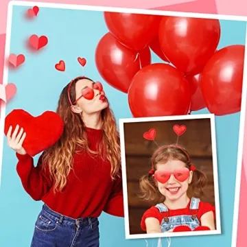 MTLEE Valentine's Heart Headbands Sunglasses Party Set