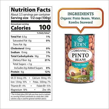 Eden Organic Pinto Beans 15 oz Can (12-Pack) - No Salt Added, Non-GMO, Gluten Free, Vegan