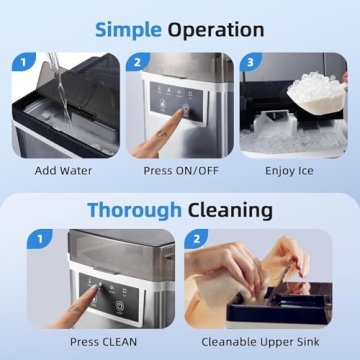 KaringBee Nugget Ice Maker – 45 lbs/Day Countertop Pebble Ice Machine, 5-Min Chewable Sonic Ice, S...