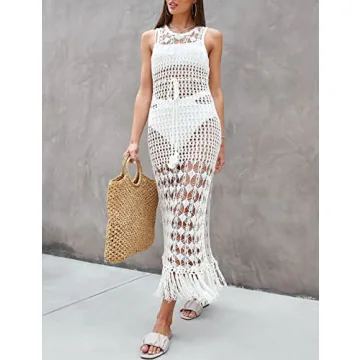 Bsubseach Crochet Swimwear Cover-Up White for Summer