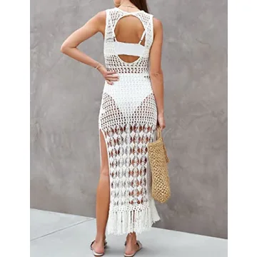 Bsubseach Crochet Swimwear Cover-Up White for Summer