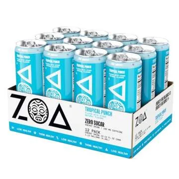 ZOA Zero Sugar Energy Drinks, Tropical Taste Pack - Sugar Free with Electrolytes, Healthy Vitamin C, Amino Acids, Essential B-Vitamins, and Caffeine from Green Tea - 12 Fl Oz (Pack Of 36)