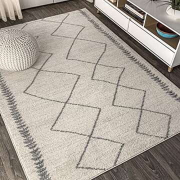 JONATHAN Y MOH203B-8 Zaina Moroccan Beni Souk Indoor Farmhouse Area-Rug Bohemian Minimalistic Geometric Easy-Cleaning Bedroom Kitchen Living Room Non Shedding, 8 X 10, Cream,Gray