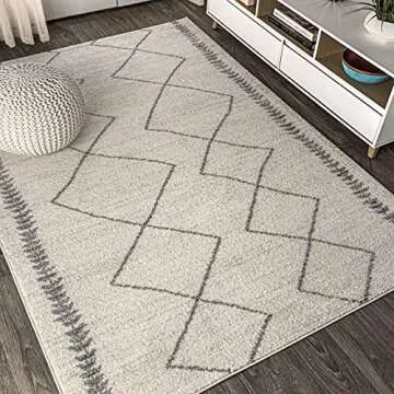 JONATHAN Y MOH203B-8 Zaina Moroccan Beni Souk Indoor Farmhouse Area-Rug Bohemian Minimalistic Geometric Easy-Cleaning Bedroom Kitchen Living Room Non Shedding, 8 X 10, Cream,Gray