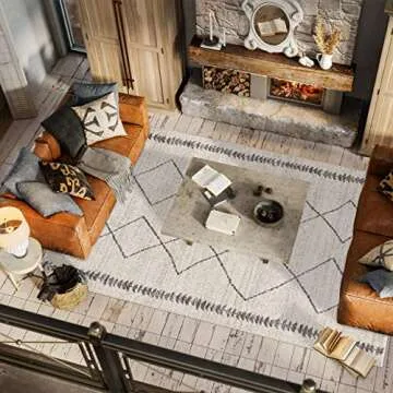 JONATHAN Y MOH203B-8 Zaina Moroccan Beni Souk Indoor Farmhouse Area-Rug Bohemian Minimalistic Geometric Easy-Cleaning Bedroom Kitchen Living Room Non Shedding, 8 X 10, Cream,Gray