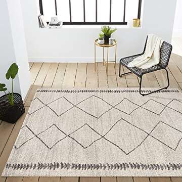 JONATHAN Y MOH203B-8 Zaina Moroccan Beni Souk Indoor Farmhouse Area-Rug Bohemian Minimalistic Geometric Easy-Cleaning Bedroom Kitchen Living Room Non Shedding, 8 X 10, Cream,Gray