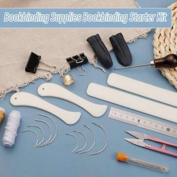 33 Pcs Bookbinding Kits 4 Pcs Bone Folder Paper Creaser Paper Folding Tool Book Binding Supplies with Bookbinding Needle, Waxed Thread, Steel Ruler, Awl for Bookbinding, Paper Card Crafts