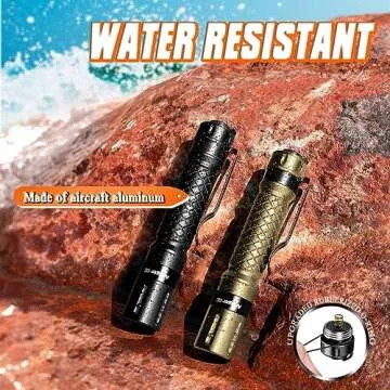 Mini Flashlight 3 Modes Small Flashlights LED Powerful High Lumens Tactical Pen Light with Clip,Slim Portable Pocket Compact Torch for Emergency Inspection AAA Battery Water-Resistant (Black & Gold)