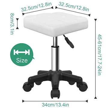 FURWOO Square Swivel Stool with Wheels PU Leahter Rolling Stool Height Adjustable Stool for Spa Salo...