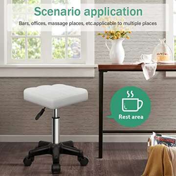 FURWOO Square Swivel Stool with Wheels PU Leahter Rolling Stool Height Adjustable Stool for Spa Salon Massage White