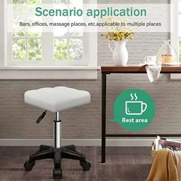 FURWOO Square Swivel Stool with Wheels PU Leahter Rolling Stool Height Adjustable Stool for Spa Salon Massage White