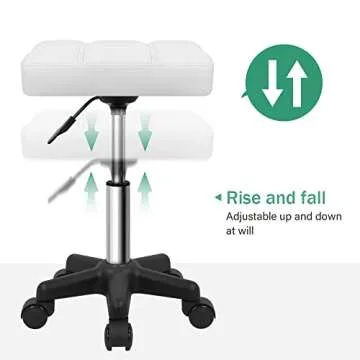 FURWOO Square Swivel Stool with Wheels PU Leahter Rolling Stool Height Adjustable Stool for Spa Salon Massage White