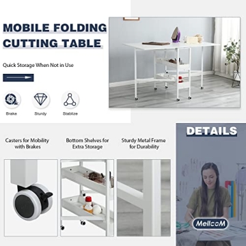 MELLCOM Mobile Folding Craft Table with Storage