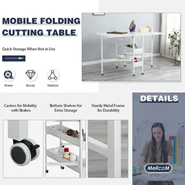 MELLCOM Mobile Folding Craft Table with Storage