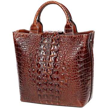 PIJUSHI Designer Top Handle Satchel Handbags for Women Crocodile Handbag and Purse Leather Tote Bags (6061 Brown)
