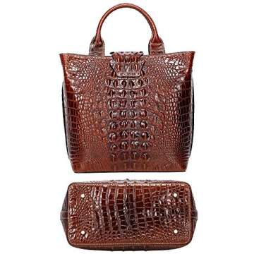 PIJUSHI Designer Top Handle Satchel Handbags for Women Crocodile Handbag and Purse Leather Tote Bags (6061 Brown)