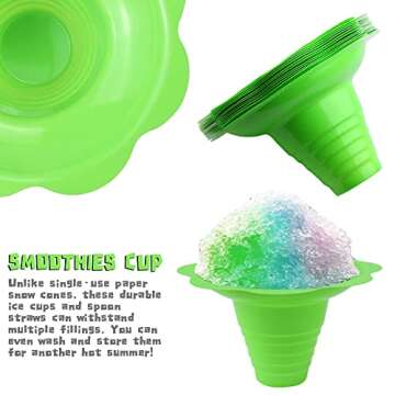 Newbested 50 Pack 8 OZ Colorful Flower Shaped Snow Cone Cups,Small Plastic Shaved Ice Drip Cups Snack Ice Cream Bowls for Kids Party Summer Cookout Commercial Food Service