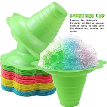 Newbested 50 Pack 8 OZ Colorful Flower Shaped Snow Cone Cups,Small Plastic Shaved Ice Drip Cups Snack Ice Cream Bowls for Kids Party Summer Cookout Commercial Food Service