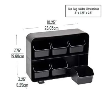 Mind Reader Tea Bag Organizer, Tea Station Organizer, Countertop Storage, Kitchen, Plastic, 10.25"L x 3.25"W x 7.75"H, Black