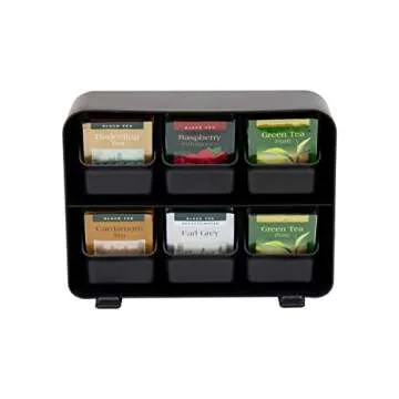 Mind Reader Tea Bag Organizer, Tea Station Organizer, Countertop Storage, Kitchen, Plastic, 10.25"L x 3.25"W x 7.75"H, Black
