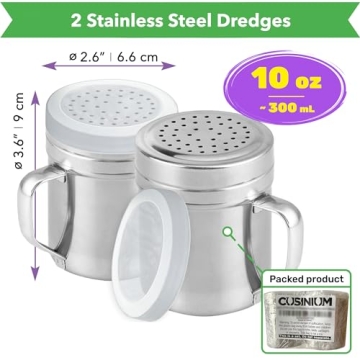 CUSINIUM Metal Salt Pepper Dredge Shakers with Handle 10oz