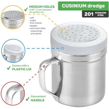 CUSINIUM Metal Salt Pepper Dredge Shakers with Handle 10oz