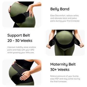 BABYGO® 4 in 1 Pregnancy Support Belt Maternity & Postpartum Band - Relieve Back, Pelvic, Hip Pain, SPD & PGP | inc 40 Page Pregnancy Book for Birth Preparation, Labor & Recovery (Large, Black)