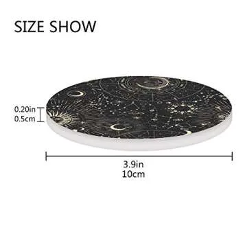 Kuizee Ceramic Drink Coasters Set Moon Phases Sun Zodiac Mysterious Astrology Absorbent Coaster Apartment Kitchen Room Bar Decor Round Cork Base 3.9 Inch,1PCS