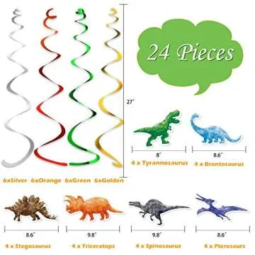 Watercolor Dinosaur Hanging Swirl - 24PCS Dinosaur Party Decorations for Boys Kids Dino Theme Birthd...