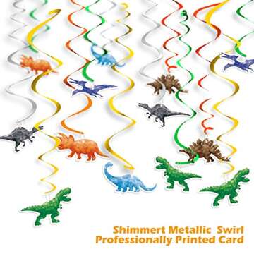 Watercolor Dinosaur Hanging Swirl - 24PCS Dinosaur Party Decorations for Boys Kids Dino Theme Birthday Party Supplies Jurassic World Hanging Spiral Garlands Ceiling Decor