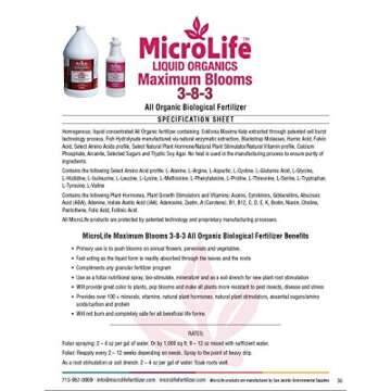 MicroLife Maximum Blooms (3-8-3) Professional Grade Organic Liquid Fertilizer Concentrate for All Flowers and Anything That Blooms, 1 Quart
