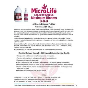 MicroLife Maximum Blooms (3-8-3) Professional Grade Organic Liquid Fertilizer Concentrate for All Flowers and Anything That Blooms, 1 Quart