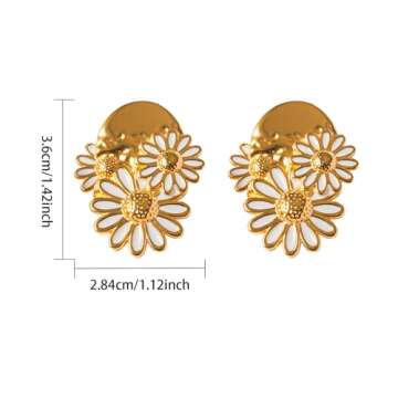 HDKXBEJ Cute Daisy Earrings for Women Fall White Flower Stud Earrings Hypoallergenic Stainless Steel...